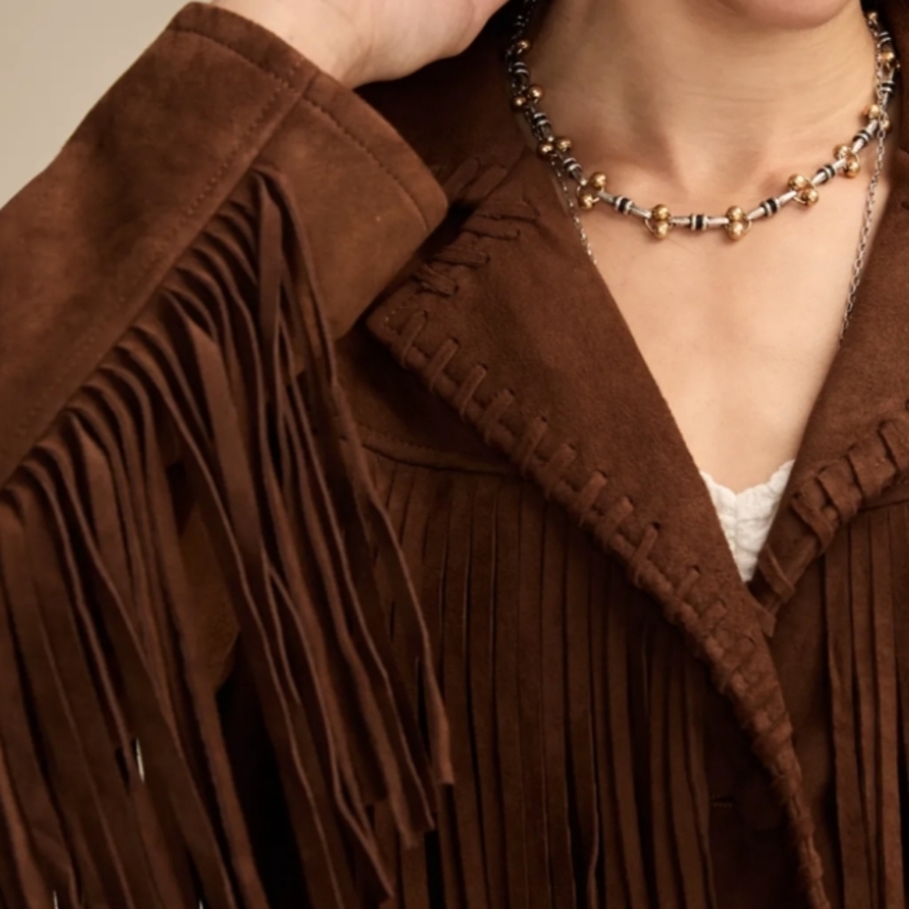 MAKE AN OFFER-Brown Fringe Lamb Suede Jacket - Picture 5 of 8